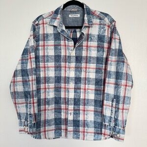 Tommy‎ Bahama Shirt Men’s Large Button Up Hazy Days Plaid Red White Blue Western